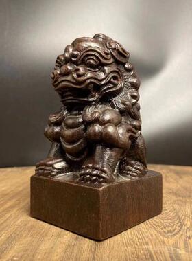 速发越南沉雕木香狮子摆件一对大小号狮子家居门口饰鎮宅创意装厅