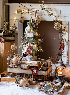 速发圣诞节花环松条创意果色藤金松针节庆装饰品挂饰场景布置