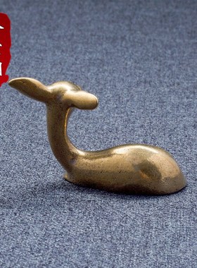 极速中式古铜小j茶宠文玩书房摆件铜鹿复古纯铜迷你小铜器摆件小