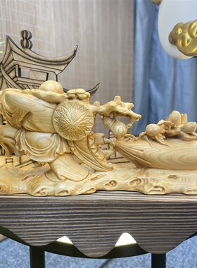 极速太行崖柏木雕刻弥勒佛中式家居装饰根雕汽车工艺品U摆件17*7*