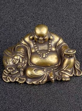 极速黄铜小弥勒佛摆件q纯铜大肚开心佛布袋和尚手把件桌面车内迷