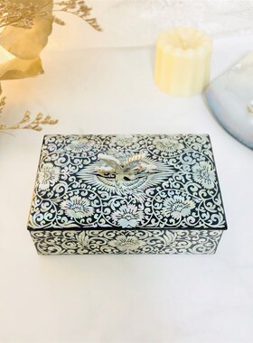 极速螺钿漆器首饰小精致项链耳饰盒木质手饰品收S纳盒子名片盒生