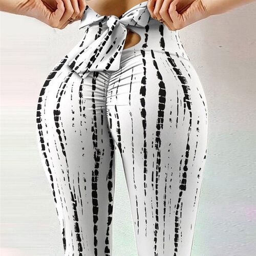 极速Tie Dye Print Loeggings Bow Tie High Waist Women Stch St - 图2