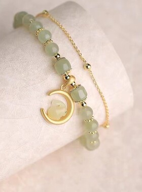 极速玉兔手錬仿和田玉本命年金生肖D兔月上手串保平安女生日礼物