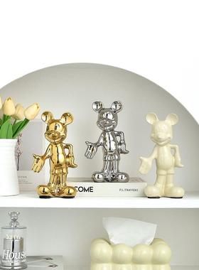 网红轻奢米奇摆件现代创意电镀米老鼠客厅电视柜卧室儿童房装饰品