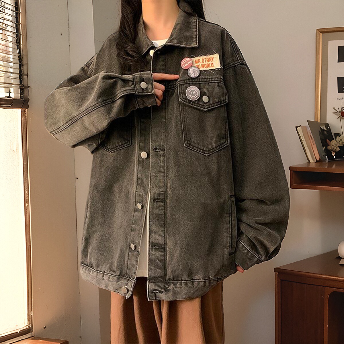 水洗牛仔外套女春秋季新款爆款美式复古棒球服夹克宽松上衣服.