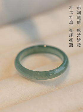 极速天然翡翠戒指 缅甸A货玉石y指环 男女款白冰戒圈 冰糯种翡翠