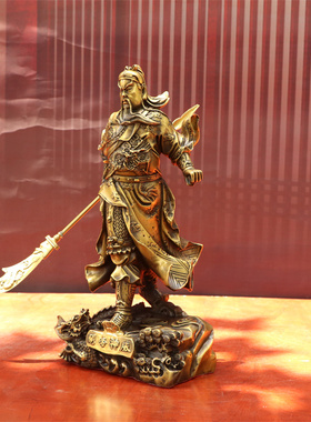 新品纯铜黄铜关帝神o威关公关二爷关羽武财神站立提刀铜像神像供