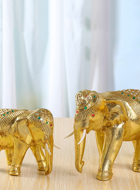 新品泰国手工艺品实木金箔大象桌面摆件酒柜N装饰品东南亚吉象开