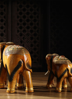 新品泰国b工艺品大象摆件实木吉象电视酒柜摆设东南亚摆件风水象