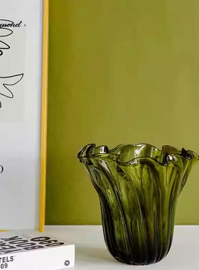 现代轻奢玻璃花瓶摆件客厅插花水培花器装饰品绿色白菜造型工艺品
