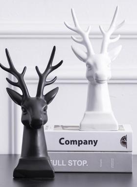 北欧创意鹿头摆件酒柜装饰品家居客厅桌面电视柜书柜摆设室内软装