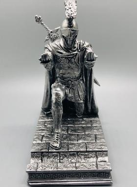 执行官骑士笔座武士铜像笔筒盔甲树脂桌面摆件多功能笔架手机支架