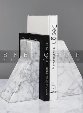 简约现代天然大理石书档摆件样板间书房桌面售楼处书柜书立装饰品