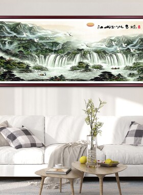 速发客厅装饰画国画山墙画中式沙发背景水办公室挂画中堂实木招财