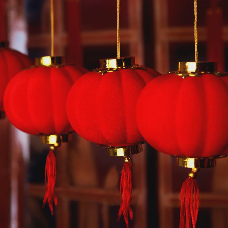 小红灯笼挂饰2025新款新年树上结婚元旦布置装饰挂件过年院子植绒