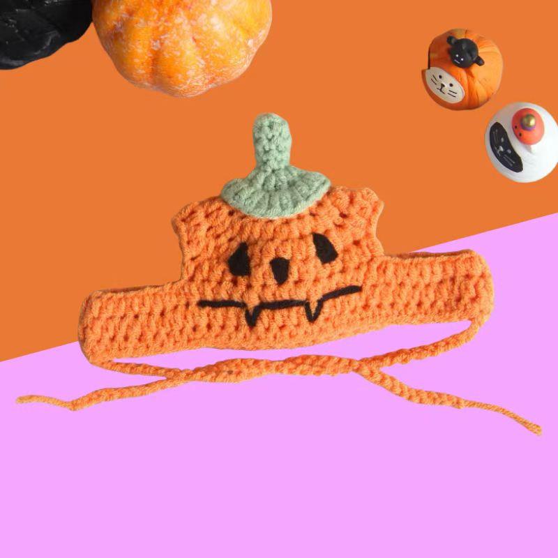 万圣节宠物围兜猫咪围脖狗狗帽子手工针织项圈口水巾南瓜衣服饰品 - 图2