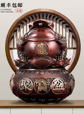 速发铜宝蟾聚装盆摆件中式招财客厅酒柜办公室金饰品公司店铺开业