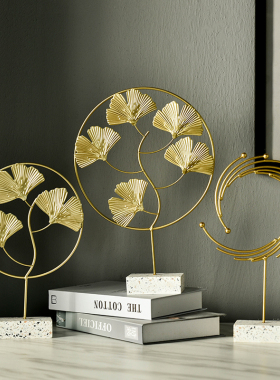 速发风轻奢家居店铺柜面间酒样装饰摆件金色铁艺桌板拍摄道具