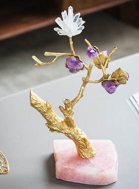 速发粉色晶石桌面开礼摆件办开室客厅装饰公业礼物发财树