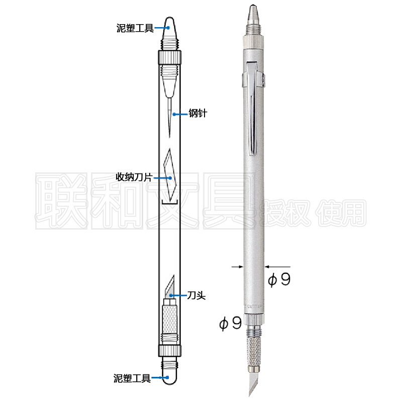 日本 D-1000金属柄手工艺窗花雕刻刀美工刀双头有钢针孔-图2