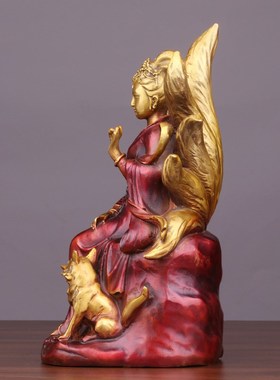 速发黄铜九尾狐像娘九姑娘 像供男公子 家用客厅奉体摆件狐