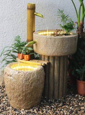 田园禅意流水日式竹子喷泉摆件客厅鱼缸阳台庭院景观办公室装饰品