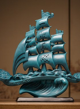 速发一帆风顺电船摆件轻奢高档客厅酒柜品视柜办公室家居装饰帆高
