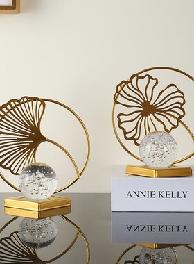 速发铁艺金色树叶子摆件品意气泡水晶创工艺球酒柜家居客厅装饰品