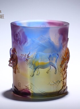 速发琉璃生公摆件五福牛笔筒毕业送老师教师领导办肖室礼日生物工