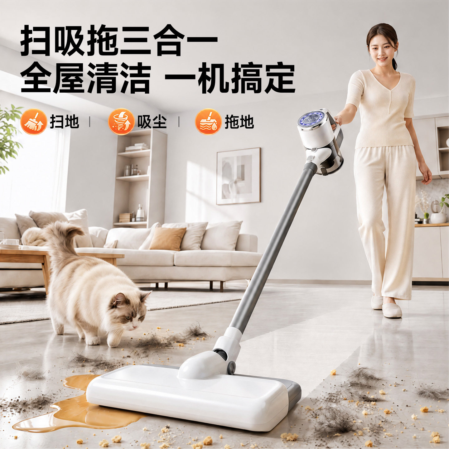 康佳无线吸尘器家用大吸力小型全自动吸拖一体机吸猫毛官方旗舰店