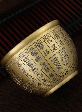 聚宝盆摆件家居百福缸进宝黄铜缸D纯铜米缸客厅桌面摆件存钱罐