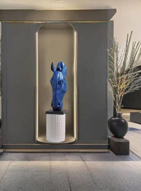 台新中式轻奢展厅客厅装饰品尊马首部动物摆件艺术落地摆设工艺品