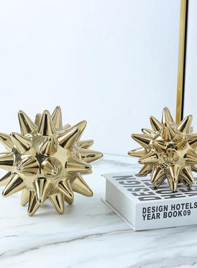 北欧轻奢中古复古爆炸球海胆造型陶瓷工艺品摆件家居酒店软装饰品