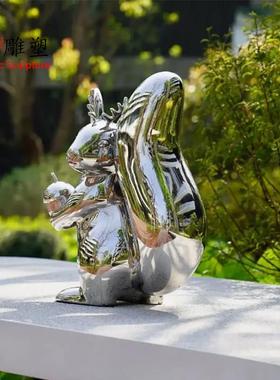 酒店大堂抽象招财不锈钢镜面小猫咪雕塑现代庭院彷真动物艺术摆件