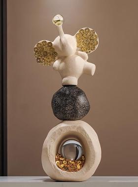 石来运转招财大象摆件玄关电视柜高级感办公室客厅装饰品乔迁礼物