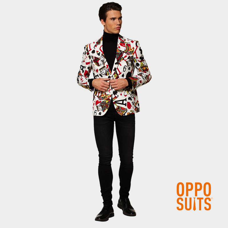 OPPOSUITS西服痞帅西装外套男主播扑克印花上衣趣味外套oppo西装