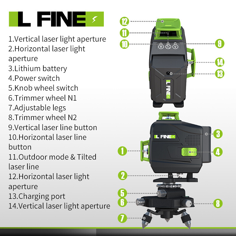 德国进口LFINE4D16线3D12线绿光水平仪激光水平仪投线仪Laser-图1