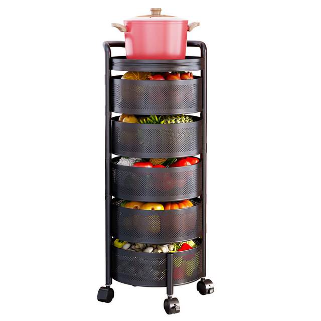 Rotable vegetable storage rack kitchen round floor-standing multi-layer multi-functional fruit snack cart storage rack