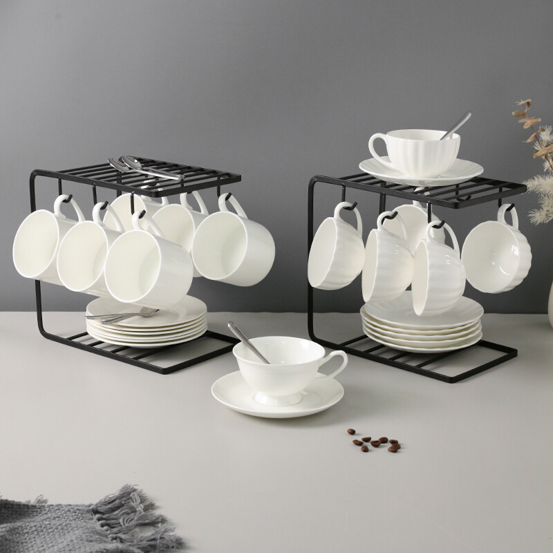 欧式骨瓷纯白咖啡杯碟陶瓷咖啡器具咖啡杯套装带架子定制印字logo - 图2