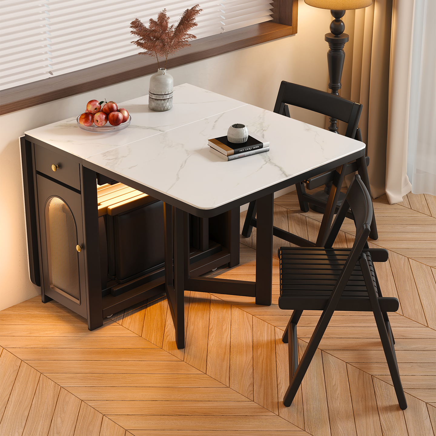 实木岩板餐桌可折叠移动家用伸缩多功能餐桌椅组合长方形饭桌 - 图2