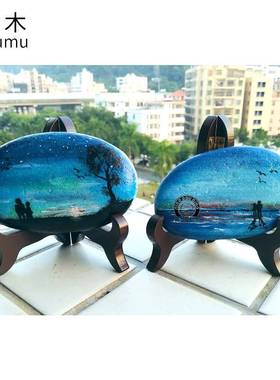 极速1/b石头画支架盘子托架实木展示架摆件小底座鹅卵石普洱茶架