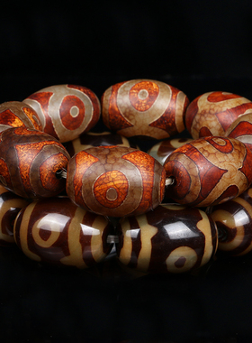 新品西藏老天珠复古手串三眼原石玛瑙手I链男款文玩盘玩红皮天珠