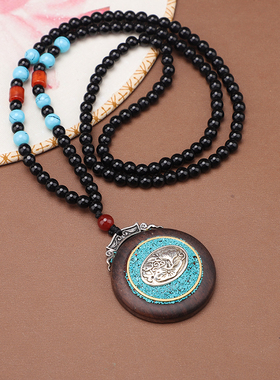 极速天然黑檀木平安牌项链民族风尼E泊尔毛衣链长款男女简约百搭