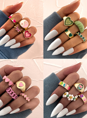 极速Vintage Golden Heart Rings Set for Women PFashion Pink G