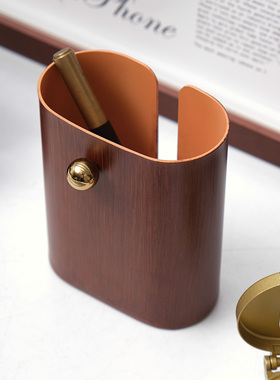 极速创意轻奢木纹金属笔筒名片夹办D公桌书桌样板间书房写字台装