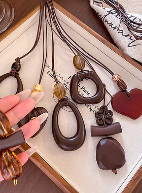 复古长款不规则圆环吊坠项链女