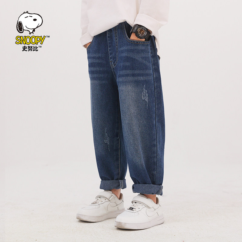 史努比男童加绒牛仔裤秋冬款2025新款冬季小童直筒裤儿童加厚裤子,淘宝优惠券,粉丝福利购,淘宝优惠卷