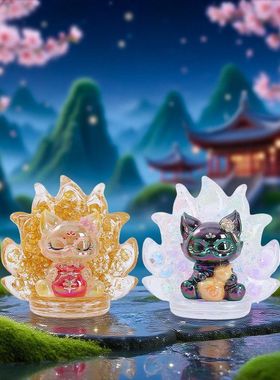 第三盲盒国潮九尾狐弹手办昆仑