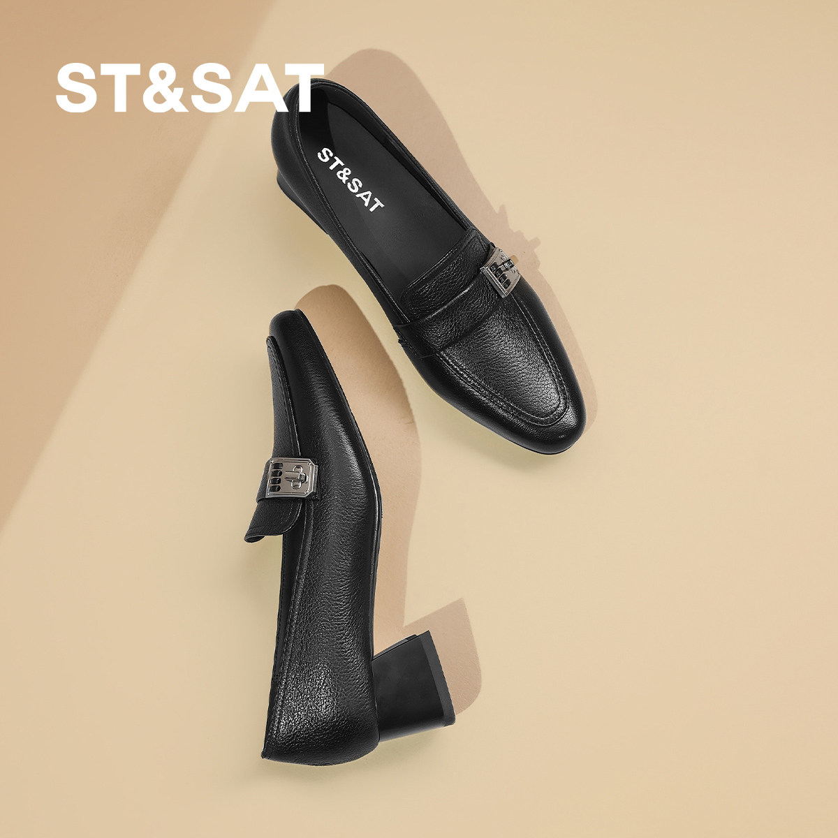 星期六2026新款羊皮复古风粗跟乐福鞋女不累脚小皮鞋软底深口单鞋,淘宝优惠券,粉丝福利购,淘宝优惠卷